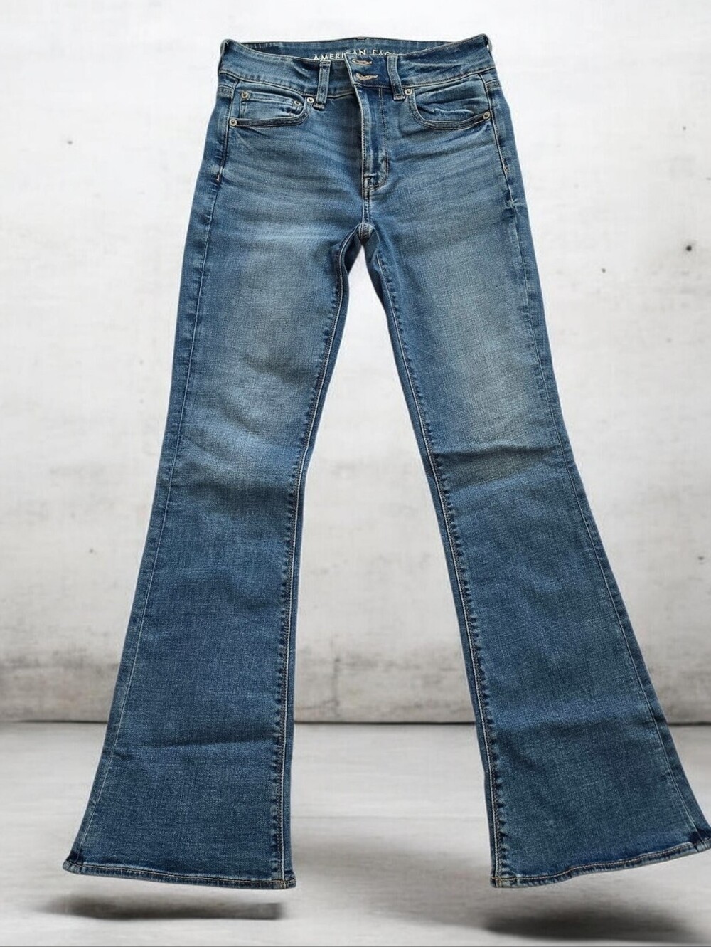 American Eagle Outfitters Hi Rise Artistic Flare StretchVintage Blue Jeans